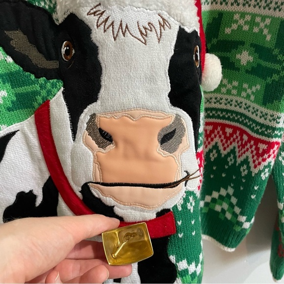 Christmas Moood Cow Sweater Working Bell Women’s Small Crazy Tacky Wacky Fun - Picture 4 of 8